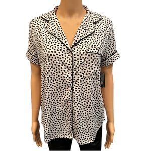 Kate Spade Pink & Black Polka Dot Short Sleeve Pajama Top Shirt NWT Small